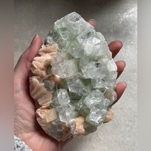 Green Apophyllite Crystal Cluster Peach Stilbite Large Crystal Specimen gemstone